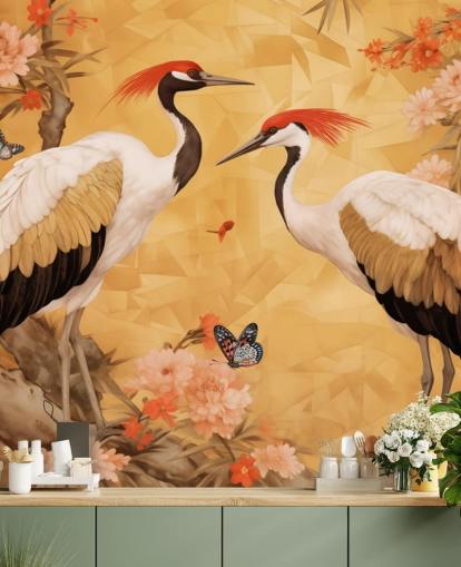 Guindastes dançando na floresta japonesa