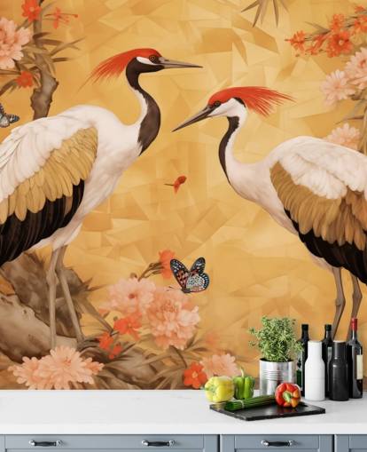 Cranes dancing in the Japanese forest