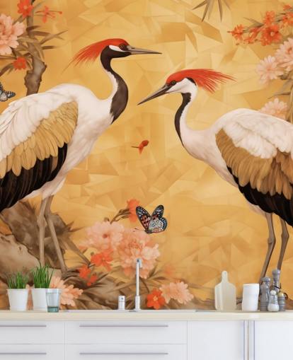 Cranes dancing in the Japanese forest
