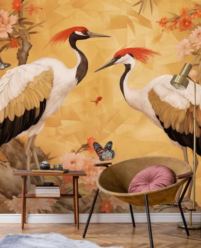 Cranes dancing in the Japanese forest