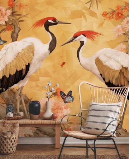 Cranes dancing in the Japanese forest