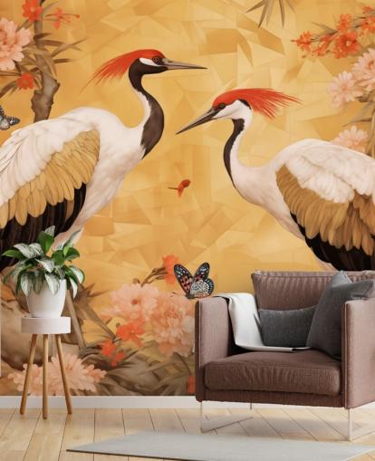 Cranes dancing in the Japanese forest Cranes dancing in the Japanese forest