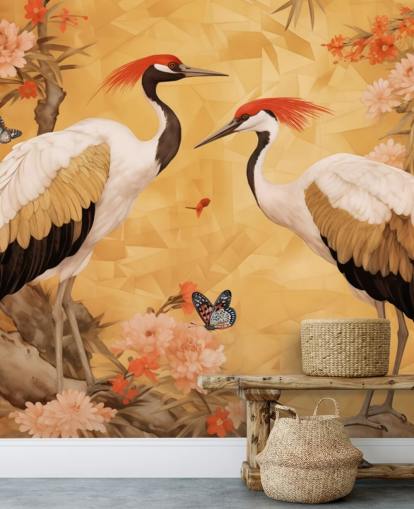 Cranes dancing in the Japanese forest Cranes dancing in the Japanese forest