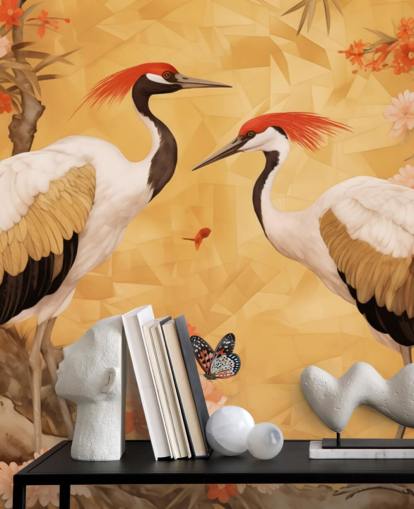 Cranes dancing in the Japanese forest