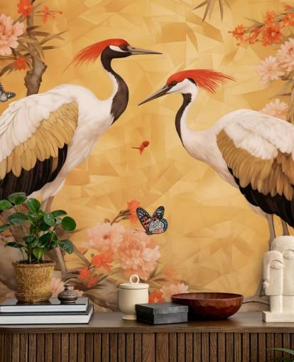 Cranes dancing in the Japanese forest