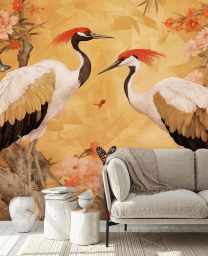 Cranes dancing in the Japanese forest