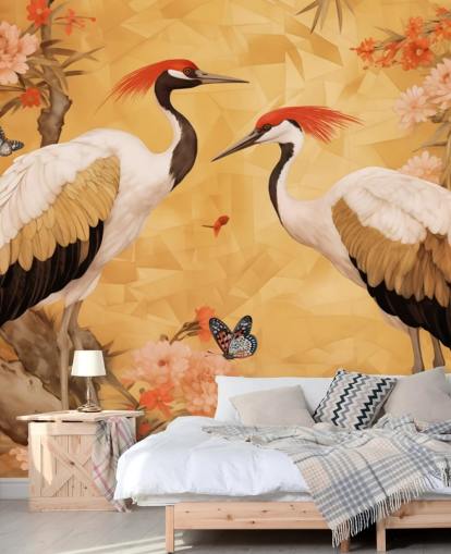 Cranes dancing in the Japanese forest