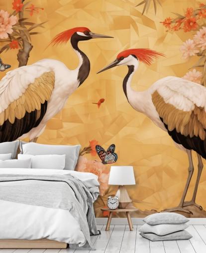 Des grues dansent dans la forêt japonaise