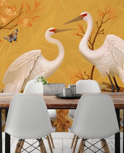 Cranes in the Meadow with Butterflies Wallpaper Mural Cranes in the Meadow with Butterflies Wallpaper Mural