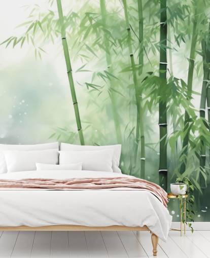 dark green and white custom bamboo wallpaper mural called Bamboo Watercolor for bedrooms, home offices and more