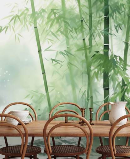 dunkelgrünes und weißes kundenspezifisches Bambus-Tapeten-Wandbild namens Bamboo Watercolour für Schlafzimmer, Heimbüros und mehr