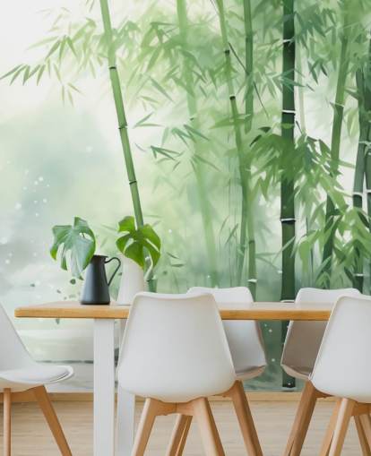 mörkgrön och vit anpassad bambu tapetväggmålning kallad Bamboo Watercolour för sovrum, hemmakontor och mer mörkgrön och vit anpassad bambu tapetväggmålning kallad Bamboo Watercolour för sovrum, hemmakontor och mer