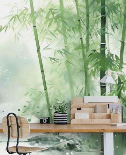dark green and white custom bamboo wallpaper mural called Bamboo Watercolour for bedrooms, home offices and more