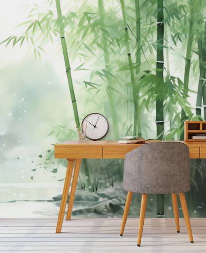 dark green and white custom bamboo wallpaper mural called Bamboo Watercolour for bedrooms, home offices and more