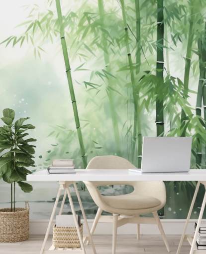dark green and white custom bamboo wallpaper mural called Bamboo Watercolour for bedrooms, home offices and more