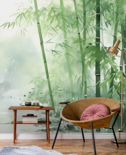 dark green and white custom bamboo wallpaper mural called Bamboo Watercolour for bedrooms, home offices and more