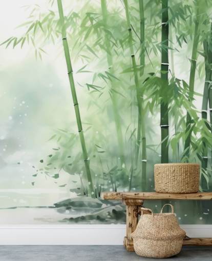 dark green and white custom bamboo wallpaper mural called Bamboo Watercolor for bedrooms, home offices and more dark green and white custom bamboo wallpaper mural called Bamboo Watercolor for bedrooms, home offices and more