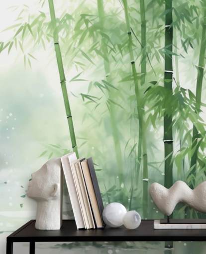 mural de papel de parede de bambu personalizado verde escuro e branco chamado Bamboo Watercolour para quartos, escritórios domésticos e muito mais