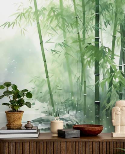 dark green and white custom bamboo wallpaper mural called Bamboo Watercolor for bedrooms, home offices and more