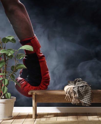 donkere boksmuurschildering genaamd Ready to Fight voor sportscholen