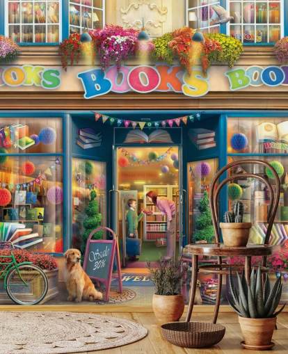 färgstark anpassad tapetväggmålning från svunnen tid som heter Books Books Books av Eduard för vårdhem och bibliotek