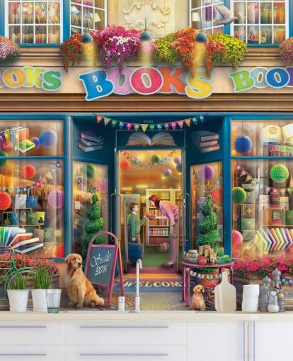 kleurrijke op maat gemaakte behangmuurschildering uit vervlogen tijden genaamd Books Books Books van Eduard voor verzorgingstehuizen en bibliotheken kleurrijke op maat gemaakte behangmuurschildering uit vervlogen tijden genaamd Books Books Books van Eduard voor verzorgingstehuizen en bibliotheken