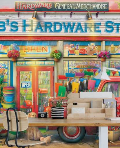 farverigt brugerdefineret facade tapetmaleri kaldet Bob's Hardware Shop af Eduard til plejehjem