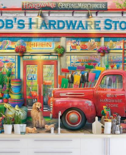 farverigt brugerdefineret facade tapetmaleri kaldet Bob's Hardware Shop af Eduard til plejehjem