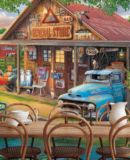 mural de papel de parede colorido personalizável da era passada chamado Country Store de Eduard para casas de repouso