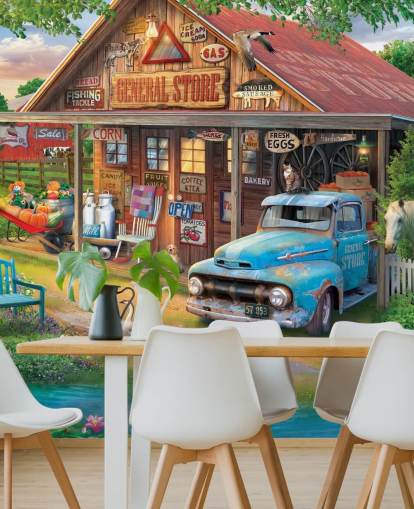 colorful customizable bygone era wallpaper mural called Country Store by Eduard for care homes colorful customizable bygone era wallpaper mural called Country Store by Eduard for care homes