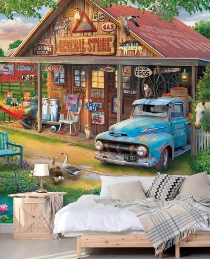carta da parati murale colorata e personalizzabile di epoca passata chiamata Country Store di Eduard per case di cura carta da parati murale colorata e personalizzabile di epoca passata chiamata Country Store di Eduard per case di cura