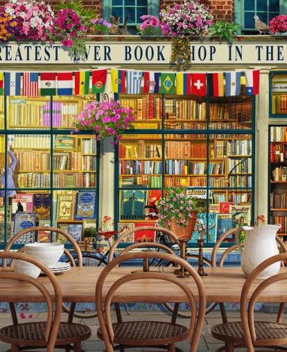 colorful custom facade wallpaper called Greatest Bookshop by Garry Walton for care homes, schools and libraries colorful custom facade wallpaper called Greatest Bookshop by Garry Walton for care homes, schools and libraries