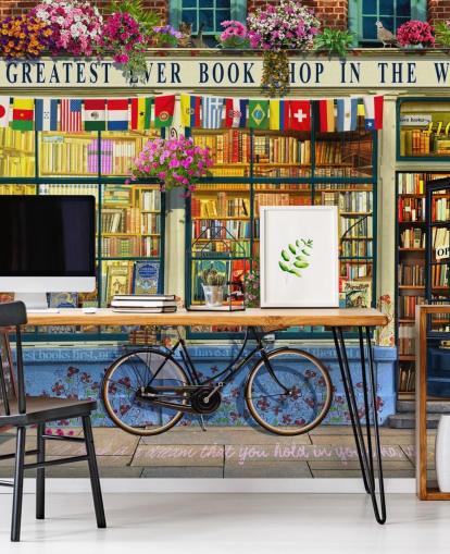 färgglada anpassade fasadtapeter som heter Greatest Bookshop av Garry Walton för vårdhem, skolor och bibliotek färgglada anpassade fasadtapeter som heter Greatest Bookshop av Garry Walton för vårdhem, skolor och bibliotek