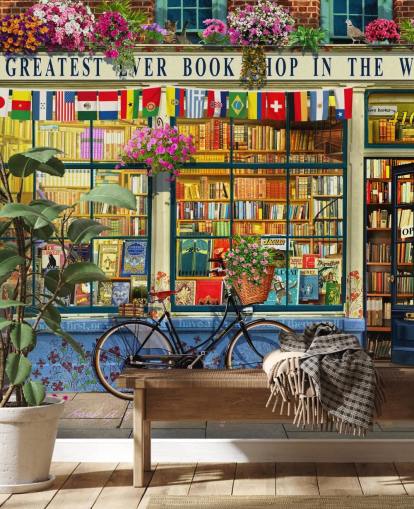 papel de parede colorido de fachada personalizado chamado Greatest Bookshop de Garry Walton para casas de repouso, escolas e bibliotecas