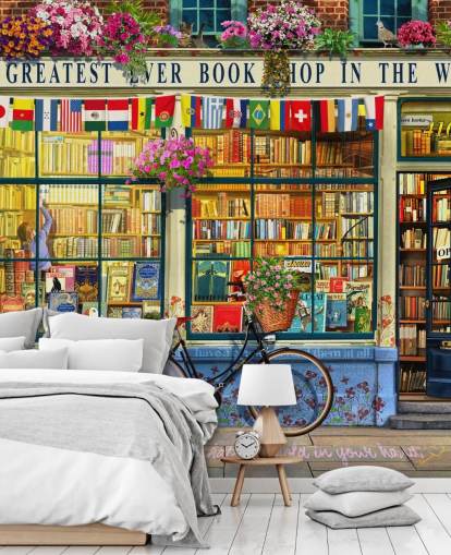 farverigt brugerdefineret facade tapet kaldet Greatest Bookshop af Garry Walton til plejehjem, skoler og biblioteker farverigt brugerdefineret facade tapet kaldet Greatest Bookshop af Garry Walton til plejehjem, skoler og biblioteker