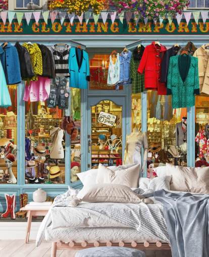 carta da parati murale colorata personalizzata chiamata The Clothing Emporium II di Garry Walton per case di cura