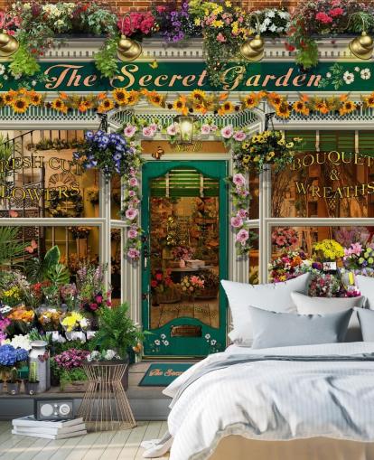 colorido papel pintado personalizado para fachadas llamado The Secret Garden de Garry Walton para residencias de ancianos