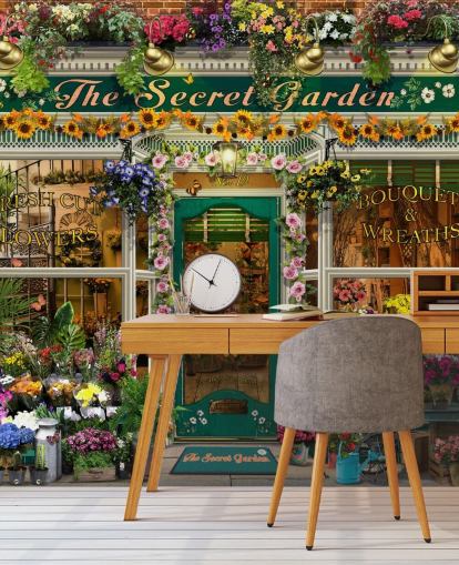 farbenfrohe individuelle Fassadentapete namens The Secret Garden von Garry Walton für Pflegeheime farbenfrohe individuelle Fassadentapete namens The Secret Garden von Garry Walton für Pflegeheime