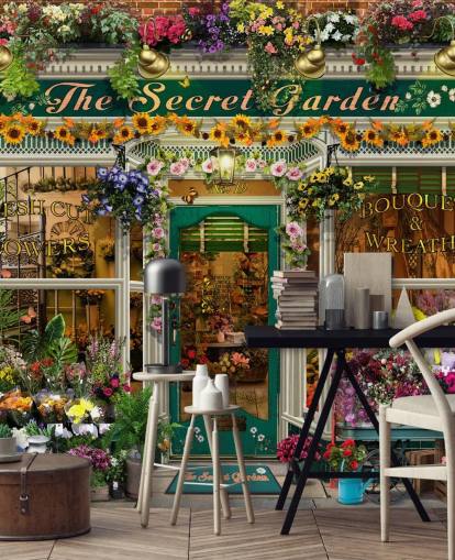 papier peint de façade personnalisé coloré appelé The Secret Garden par Garry Walton pour les maisons de retraite