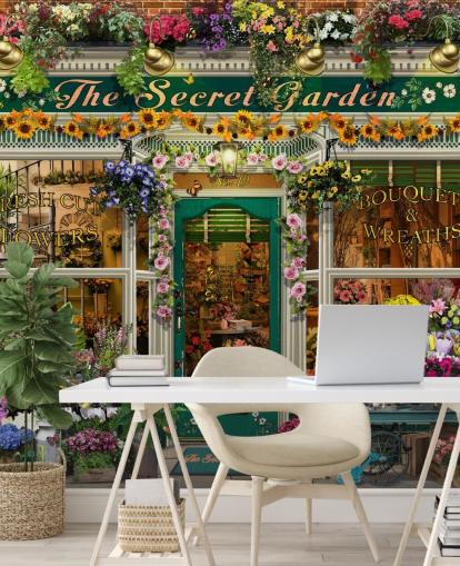 colorful custom facade wallpaper called The Secret Garden by Garry Walton for care homes