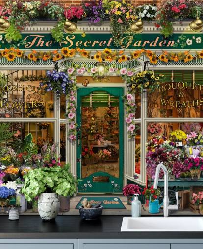 colorful custom facade wallpaper called The Secret Garden by Garry Walton for care homes
