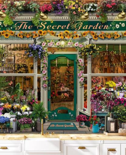 colorido papel pintado personalizado para fachadas llamado The Secret Garden de Garry Walton para residencias de ancianos