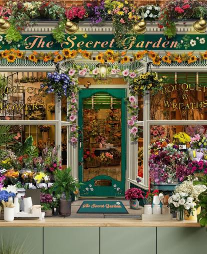 colorido papel pintado personalizado para fachadas llamado The Secret Garden de Garry Walton para residencias de ancianos