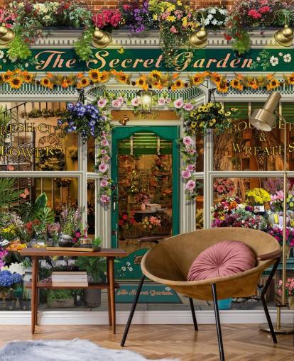 färgglada anpassade fasadtapeter som heter The Secret Garden av Garry Walton för vårdhem