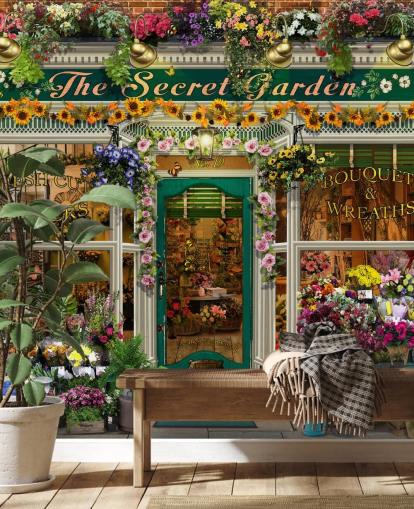 colorful custom facade wallpaper called The Secret Garden by Garry Walton for care homes
