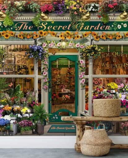 colorido papel pintado personalizado para fachadas llamado The Secret Garden de Garry Walton para residencias de ancianos