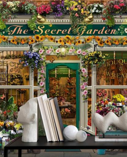 Garry Waltonin värikäs mukautettu julkisivutapetti nimeltä The Secret Garden hoitokodeihin