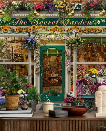 colorido papel pintado personalizado para fachadas llamado The Secret Garden de Garry Walton para residencias de ancianos