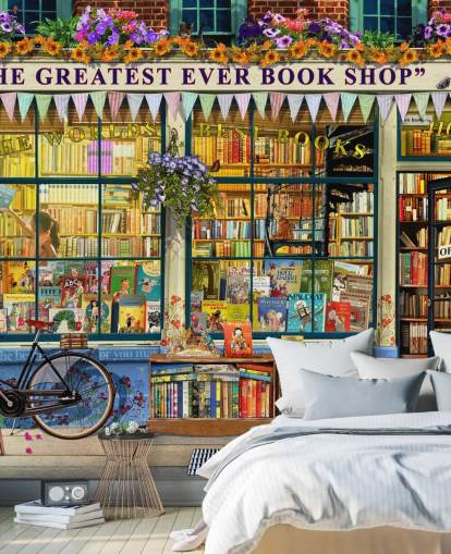 farbenfrohe, individuell gestaltbare Fassadentapete namens Greatest Bookshop II von Garry Walton für Pflegeheime, Schulen und Bibliotheken farbenfrohe, individuell gestaltbare Fassadentapete namens Greatest Bookshop II von Garry Walton für Pflegeheime, Schulen und Bibliotheken
