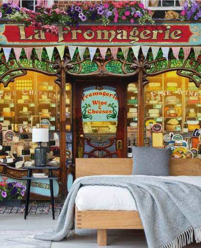 colorful customizable facade wallpaper mural called La Fromagerie II by Garry Walton for care homes colorful customizable facade wallpaper mural called La Fromagerie II by Garry Walton for care homes